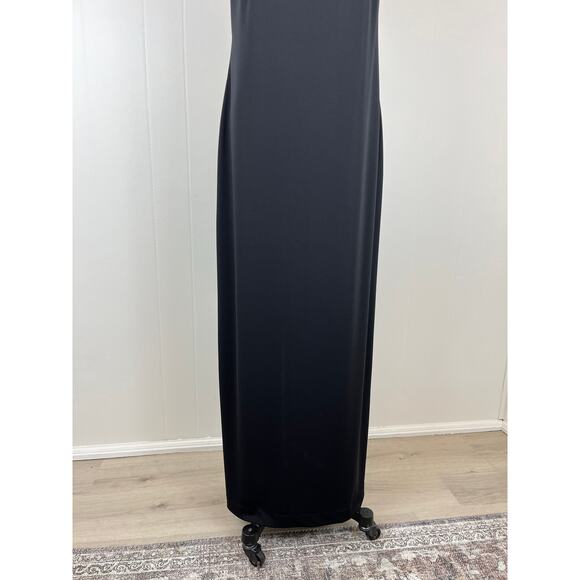 Vintage 90s Y2K Black Maxi Dress 14 Whimsigoth Spaghetti Straps Slit Witchy - Picture 4 of 16